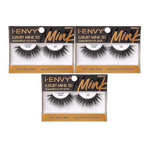 i-ENVY Luxury Mink Collection False Eyelashes 100% Real Mink Glamorous Eye Look Lashes Maximum Fluffiness 3D Multi-Curl Angle (3 Pack)