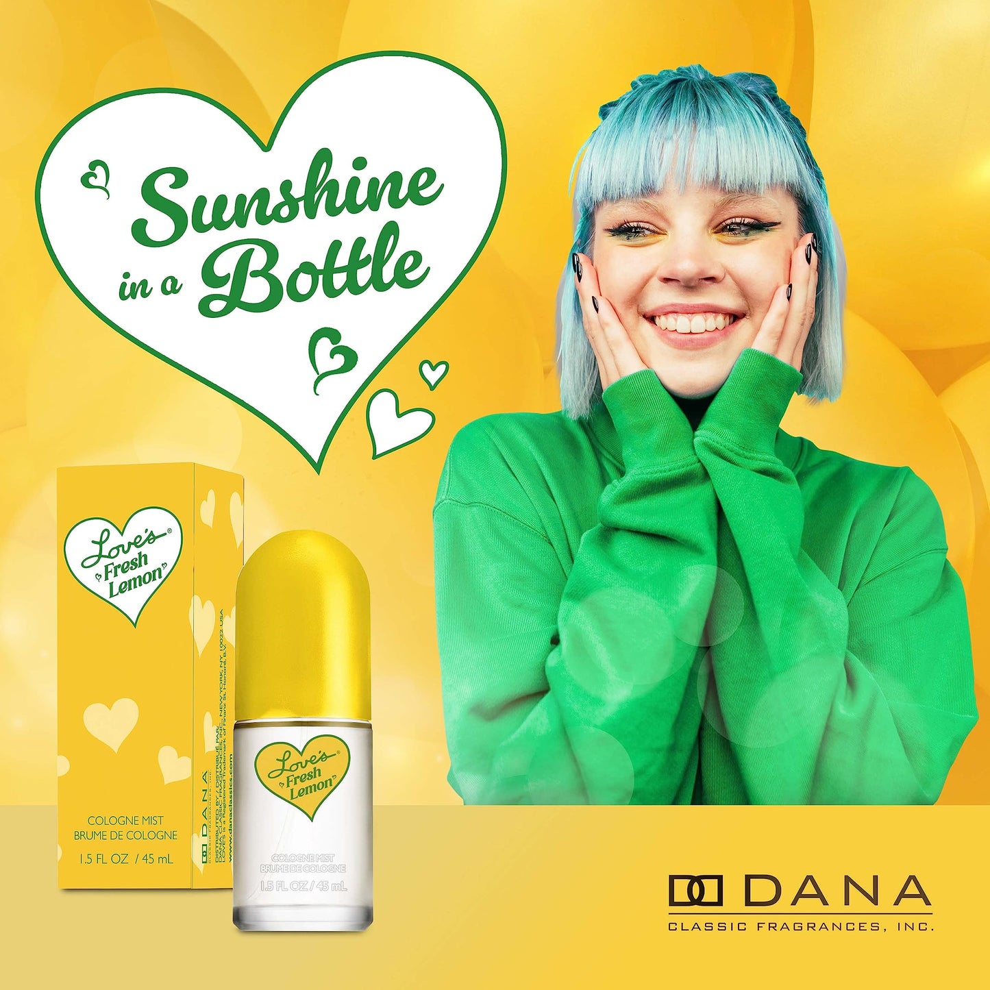 Dana Love's Fresh Lemon Cologne Mist 1.5 Fl. Oz. Invigorating and Uplifting Lemon Scented Body Mist for Women, Classic Fragrance for Everyday