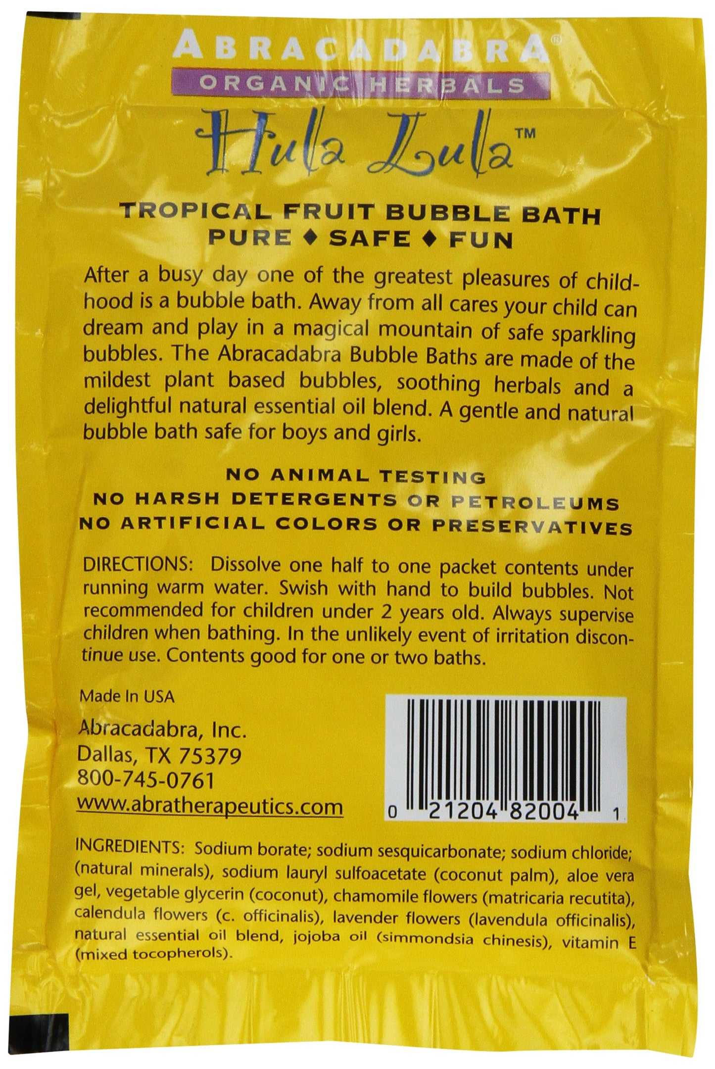 Abracadabra Organic Herbals Bubble Bath, Hula Lula Tropical Fruit, 2.5 Ounce