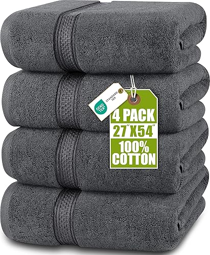 Utopia Towels 4 Pack Premium Bath Towels Set, 27 by 54 Inches, 100% Ring Spun Cotton 600GSM, Lightweight and Highly Absorbent Quick Drying Towels…