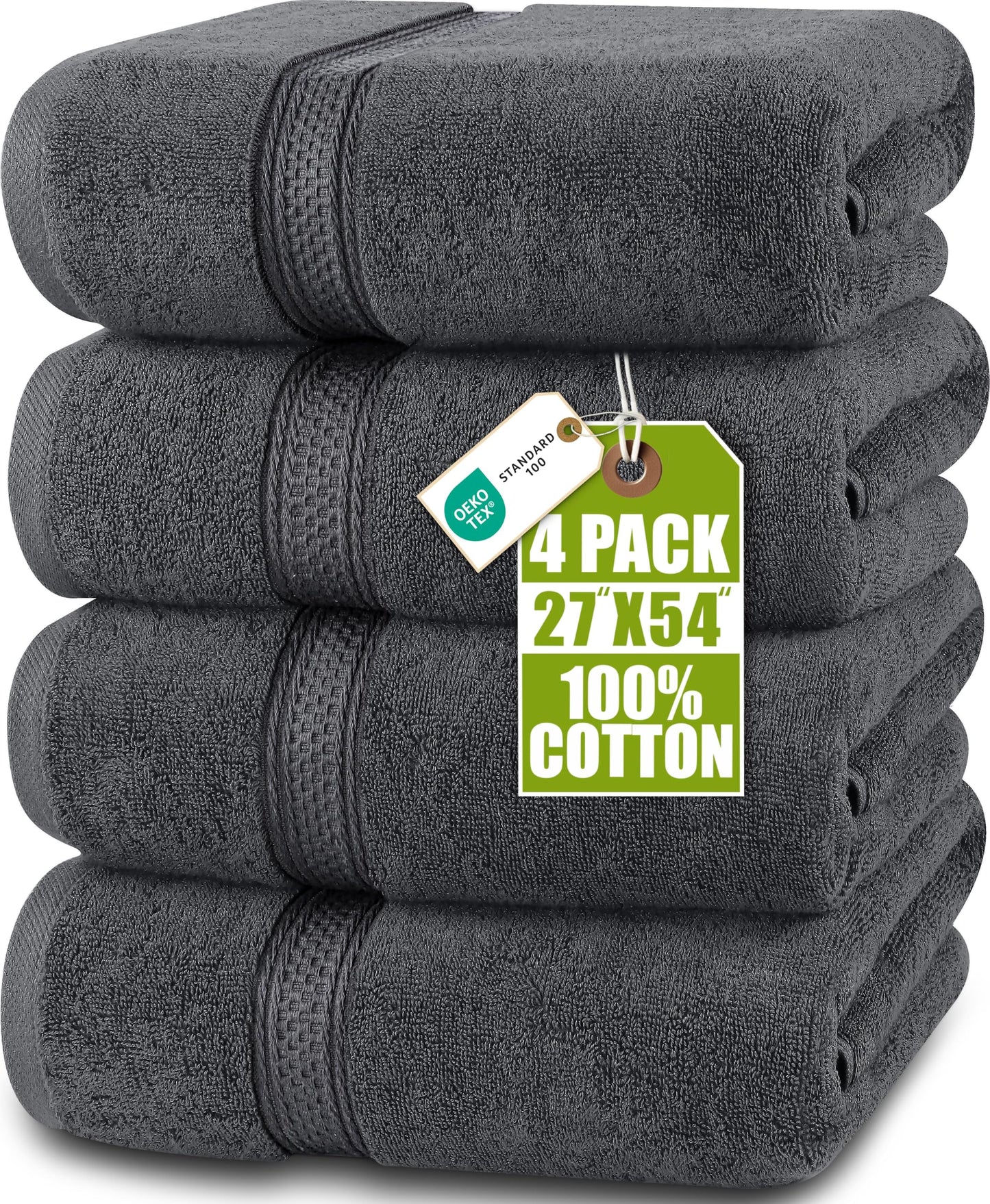 Utopia Towels 4 Pack Premium Bath Towels Set, 27 by 54 Inches, 100% Ring Spun Cotton 600GSM, Lightweight and Highly Absorbent Quick Drying Towels…