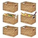 BARIEN Set of 6 Natural Water Hyacinth Woven Storage Baskets 12.6” x 8” x 7”, Rectangular Wicker Basket with Built-in Handles, Medium (Natural - Set…