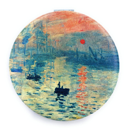 Aeisage Compact Mirror Magnifying Makeup Mirror Pink Pocket Mirror Vintage Small Gifts for Women Claude Monet Art Prints Sunrise Artistic Makeup Gift