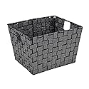 Simplify 10"x12"x8" Medium Striped Woven Basket for Storage with Handles, Nursery, Playroom, Toys, Bedroom, Closet, Clothes, Office, Decorative Lurex…