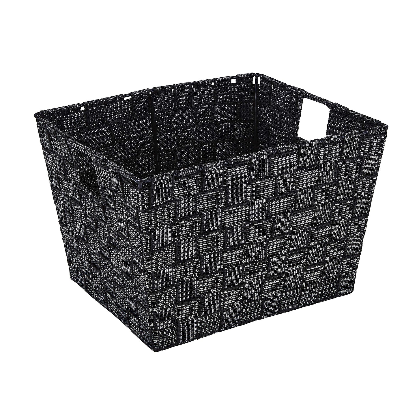 Simplify 10"x12"x8" Medium Striped Woven Basket for Storage with Handles, Nursery, Playroom, Toys, Bedroom, Closet, Clothes, Office, Decorative Lurex…