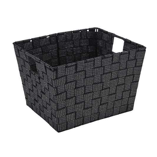 Simplify 10"x12"x8" Medium Striped Woven Basket for Storage with Handles, Nursery, Playroom, Toys, Bedroom, Closet, Clothes, Office, Decorative Lurex…