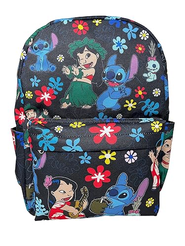 Disney Lilo and Stitch Dance Together Allover Print Black 16 inch Girls Large School Backpack