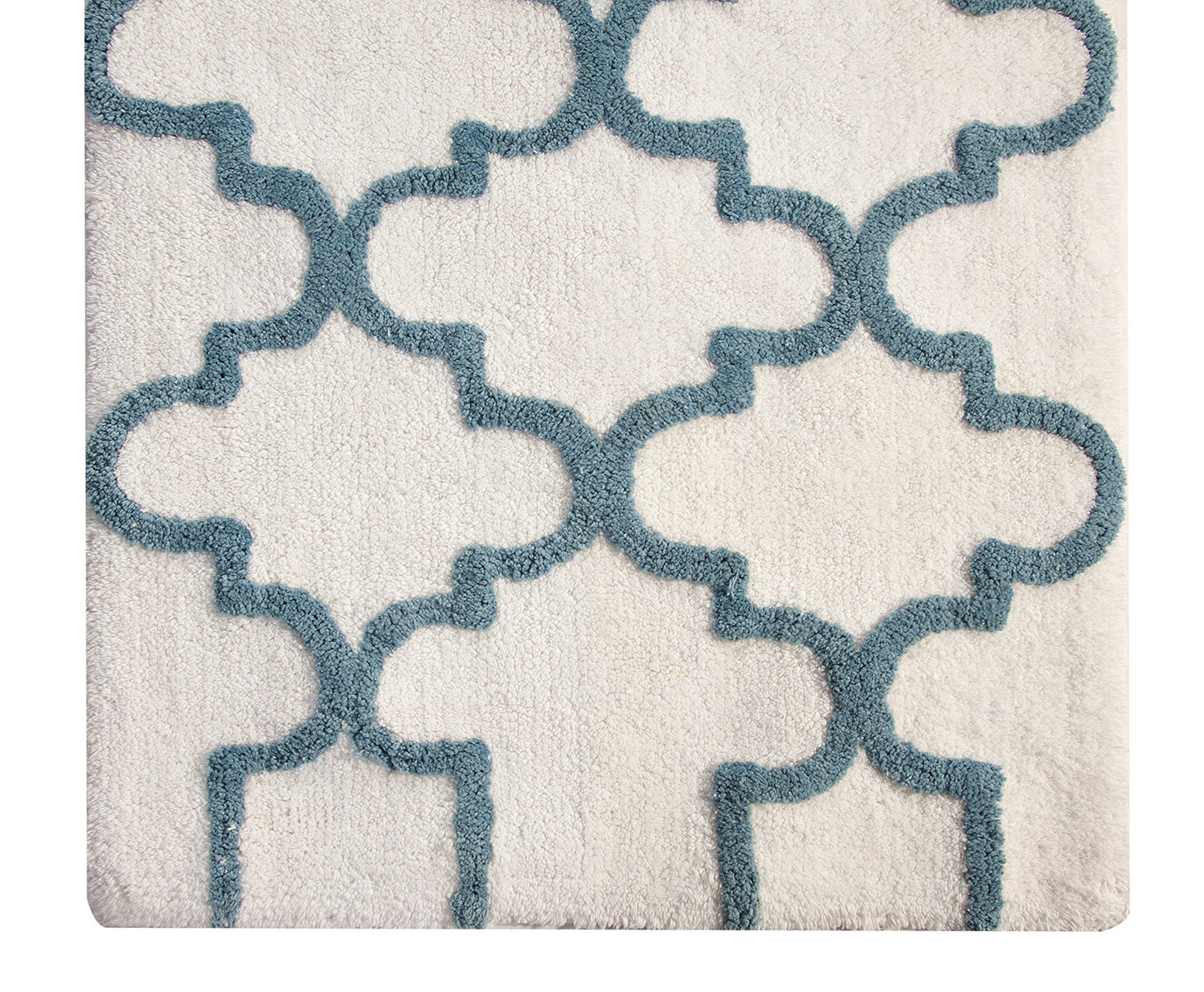 Saffron Fabs Bath Rug 100% Soft Cotton, Size 34x21 Inch, Latex Spray Non-Skid Backing, White/Arctic Blue Color, Geometric Pattern, Hand Tufted, 190…