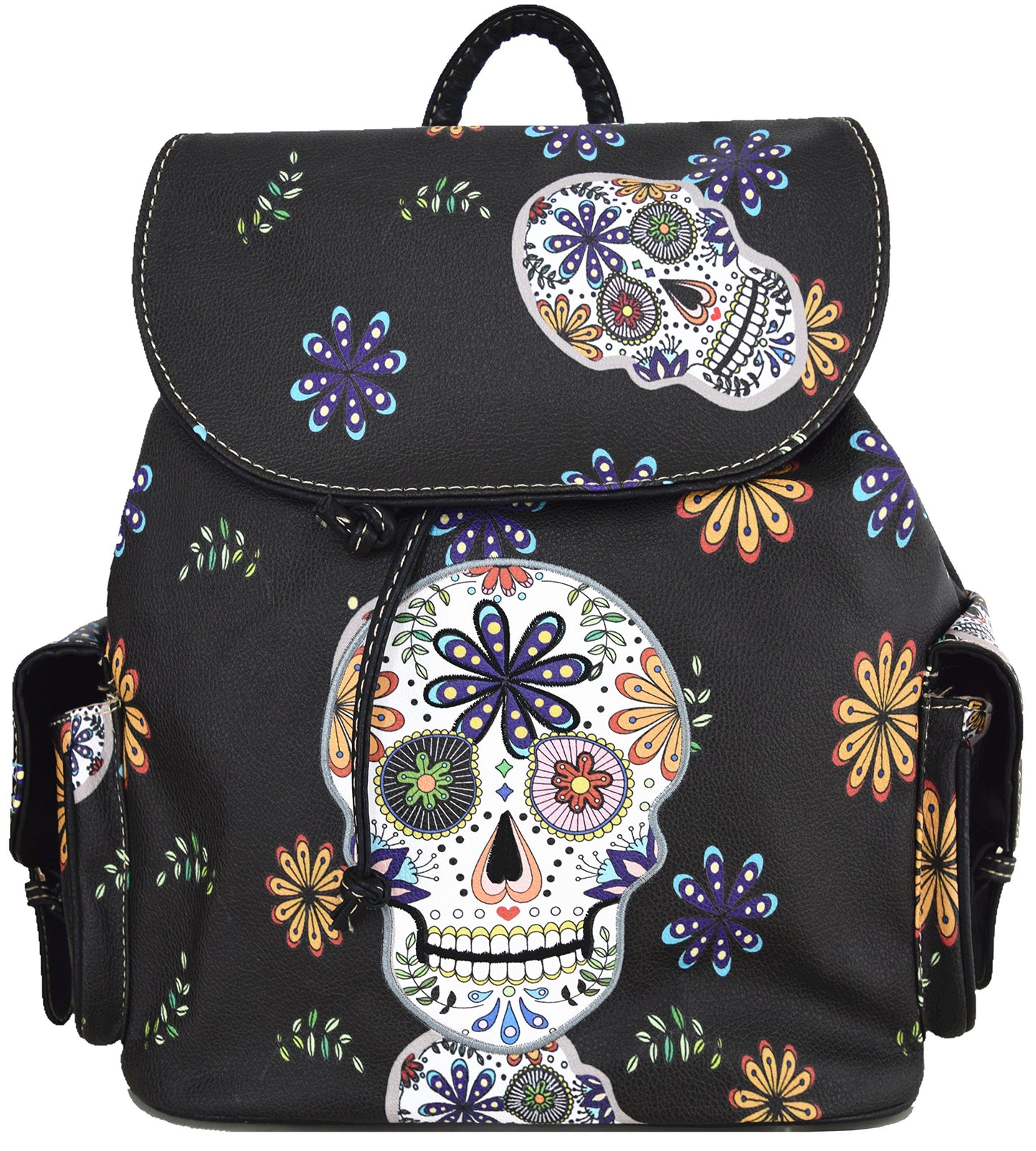 Sugar Skull Day of the Dead Backpack Purse Set ,Vegan Leather Skull Handbag with Matching Wallet,Gothic Punk Rose Design for Women,Mini Backpack…