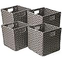 Foldable Synthetic Plastic Wicker Storage Basket with Iron Wire Frame By Blue Ridge Basket Company (Set of 4)