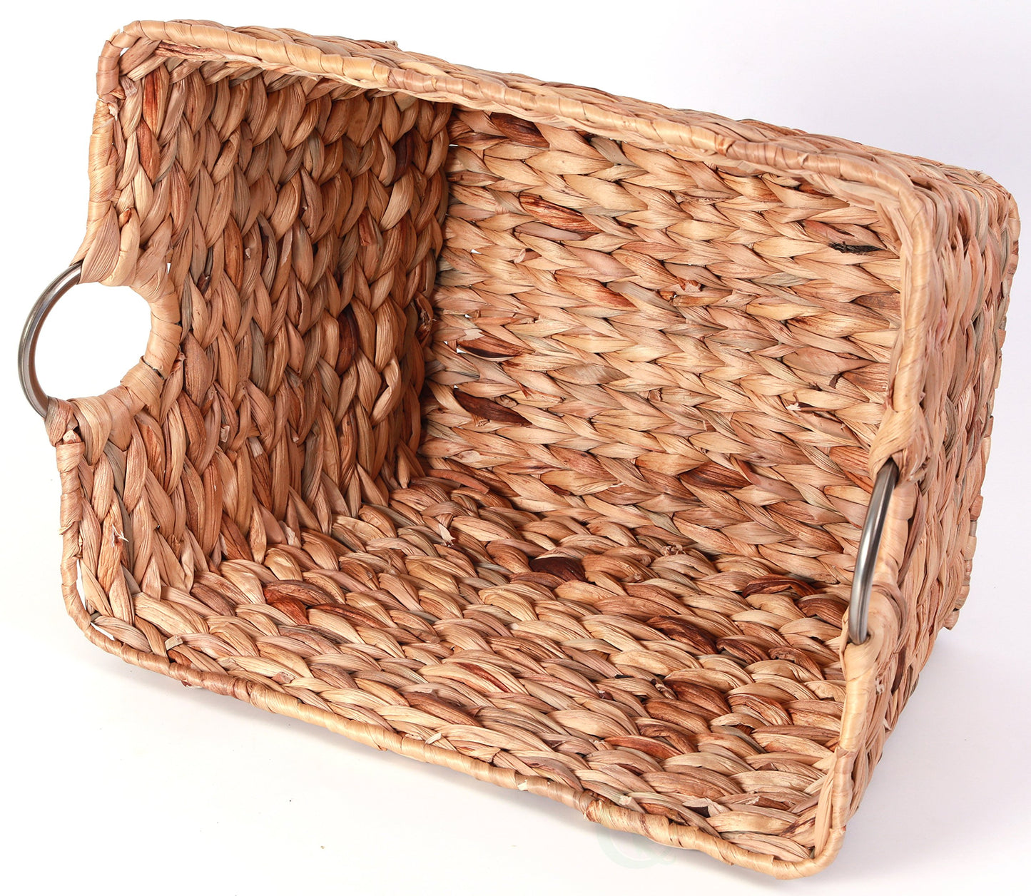 Vintiquewise Large Square Water Hyacinth Wicker Laundry Basket with Metal Handles
