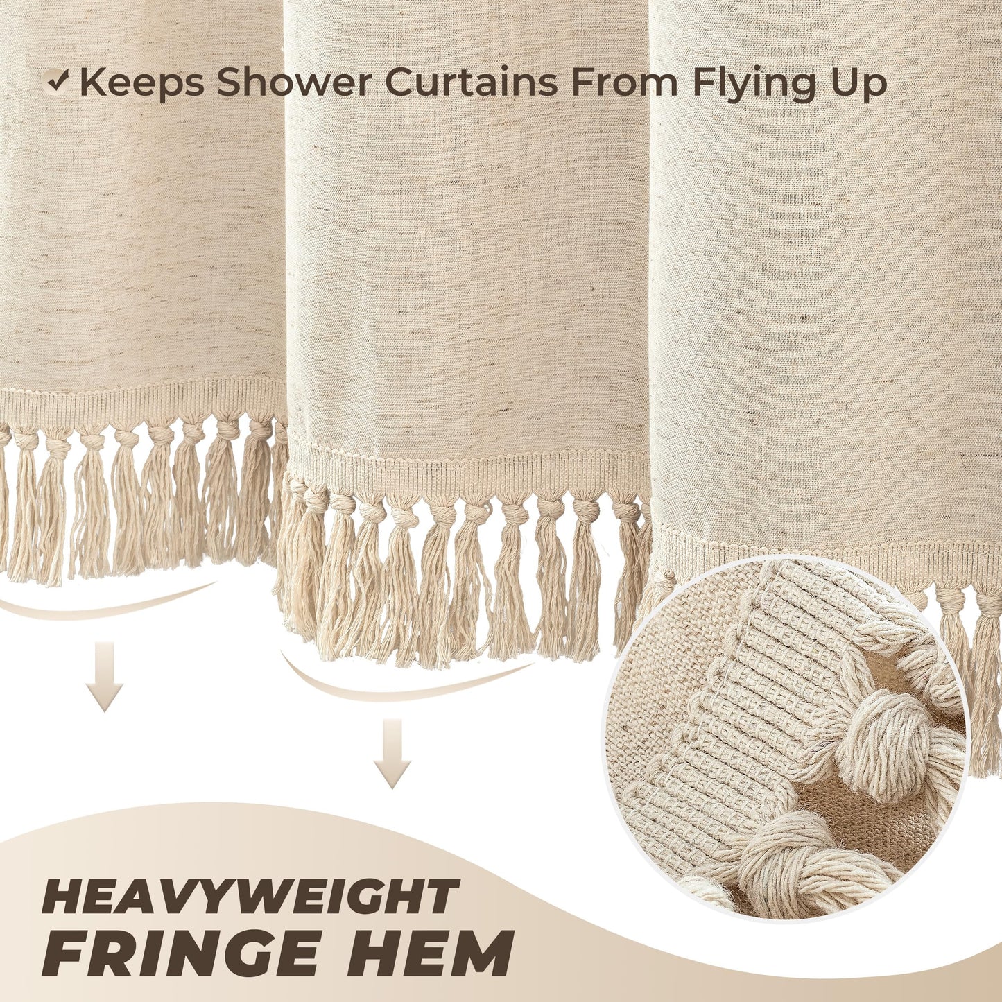 TURKIO Linen Shower Curtain Boho Beige Shower Curtains for Bathroom Thick Fabric Shower Curtain with Tassels Neutral Shower Curtains Rustic Farmhouse…