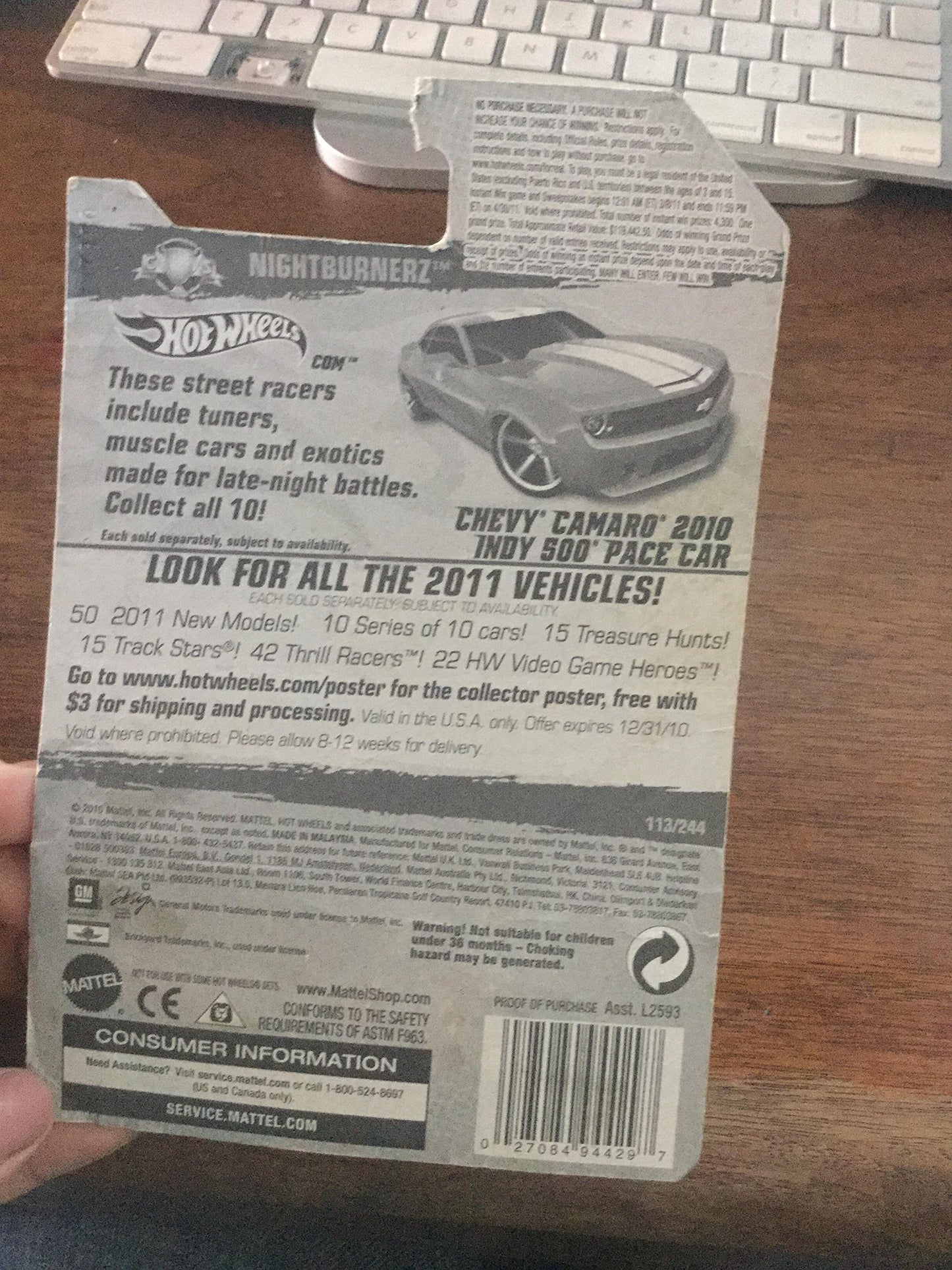 2011 HOT WHEELS NIGHTBURNERZ 3/10 RED CHEVY CAMARO 2010 INDY 500 PACE CAR 113/244