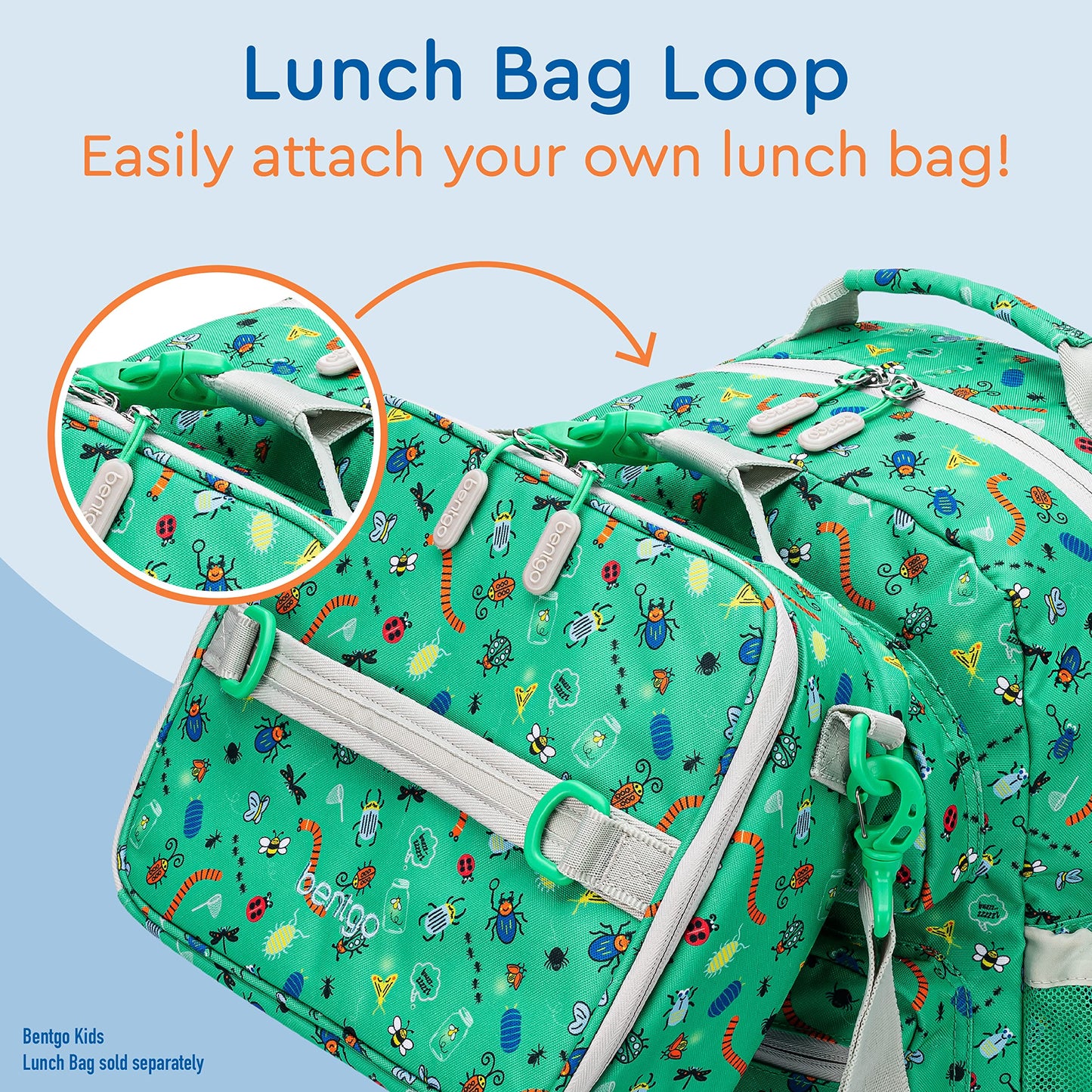 Bentgo Kids Backpack - Lightweight 14” Backpack in Fun Prints for School, Travel, & Daycare, Ideal for Ages 4+, Roomy Interior, Durable & Water-Resistant Fabric, & Loop for Lunch Bag (Bug Buddies)