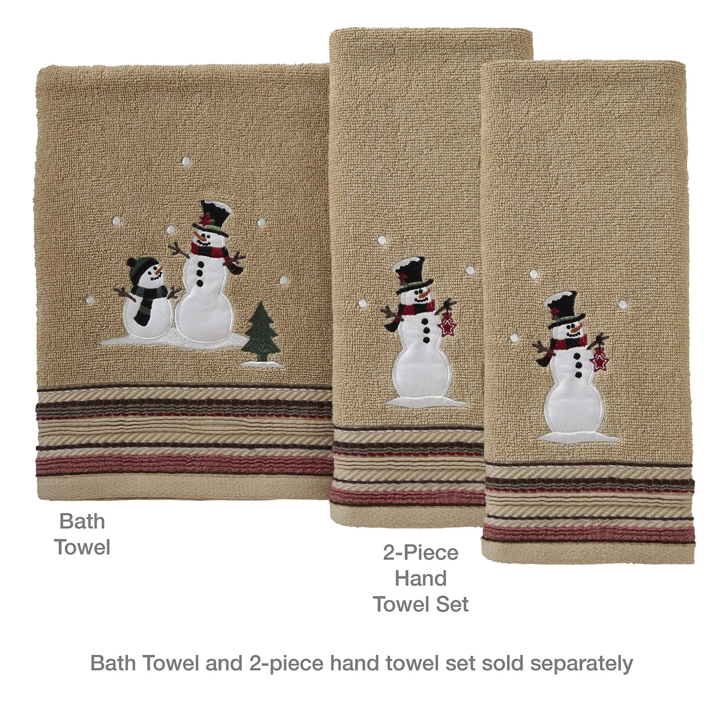 SKL Home Christmas/Winter Rustic Plaid Snowman Hand Towel 2pc Set for Bath/Kitchen/Bar & Gift, Wheat