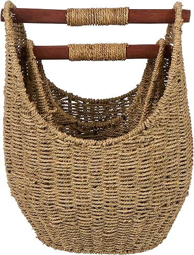 Trademark Innovations 12.2" & 9.4" Seagrass Baskets with Wooden Handles - Set of 2 (Natural)