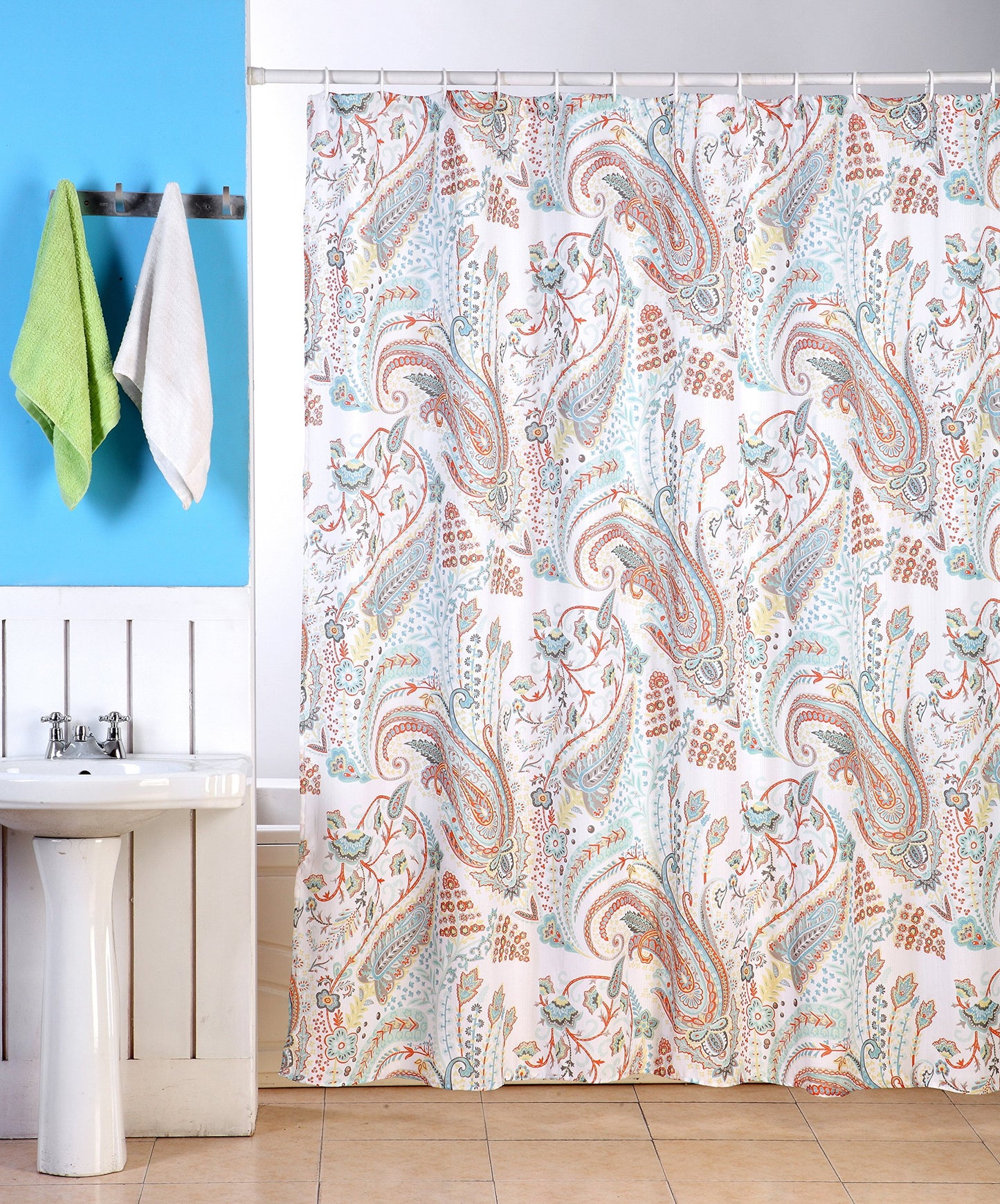 Kashi Home Zoey Fabric Shower Curtain, Paisley Floral Print, 70"x70"