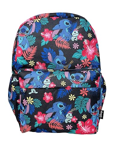 Disney Lilo and Stitch Allover Print Black 16 inch Girls Large School Backpack-black