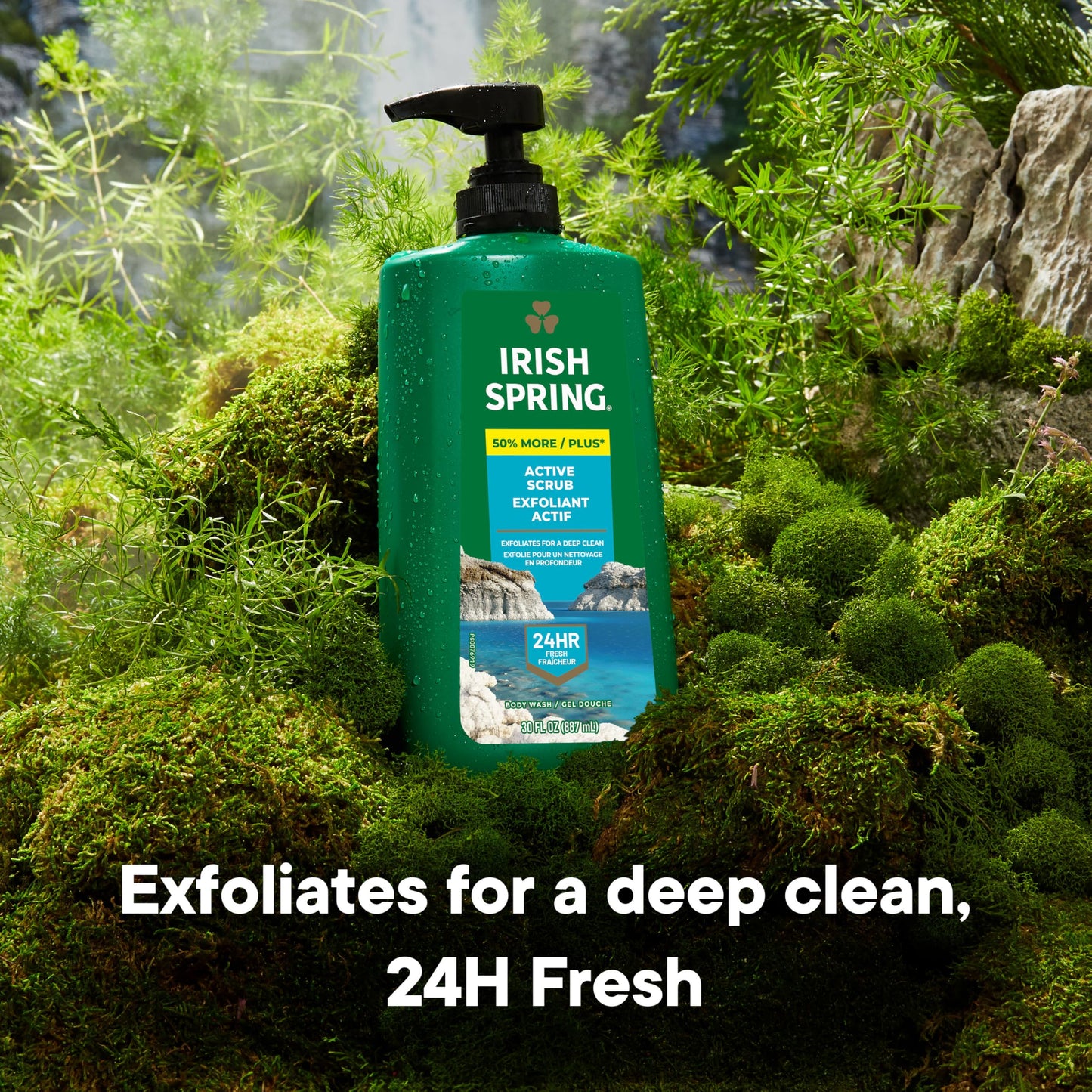 Irish Spring Active Scrub Exfoliating Body Wash for Men, 24-Hour Fresh, Biodegradable Ingredients, Paraben Free, Cool Fresh Scent, 30 fl oz Pump