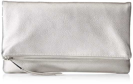 The Drop Women's Southampton Zipper Foldover Clutch, Metallic Silver, One Size
