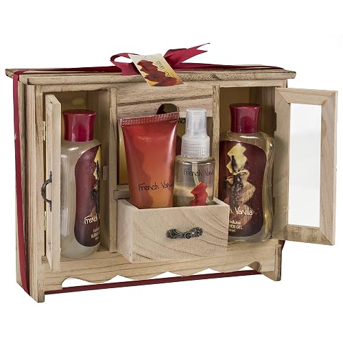 Bath and Body Gift Basket For Women and Men French Vanilla Bath & Body Collection Gift Curio, Includes Shower Gel, Bubble Bath, Body Lotion & More