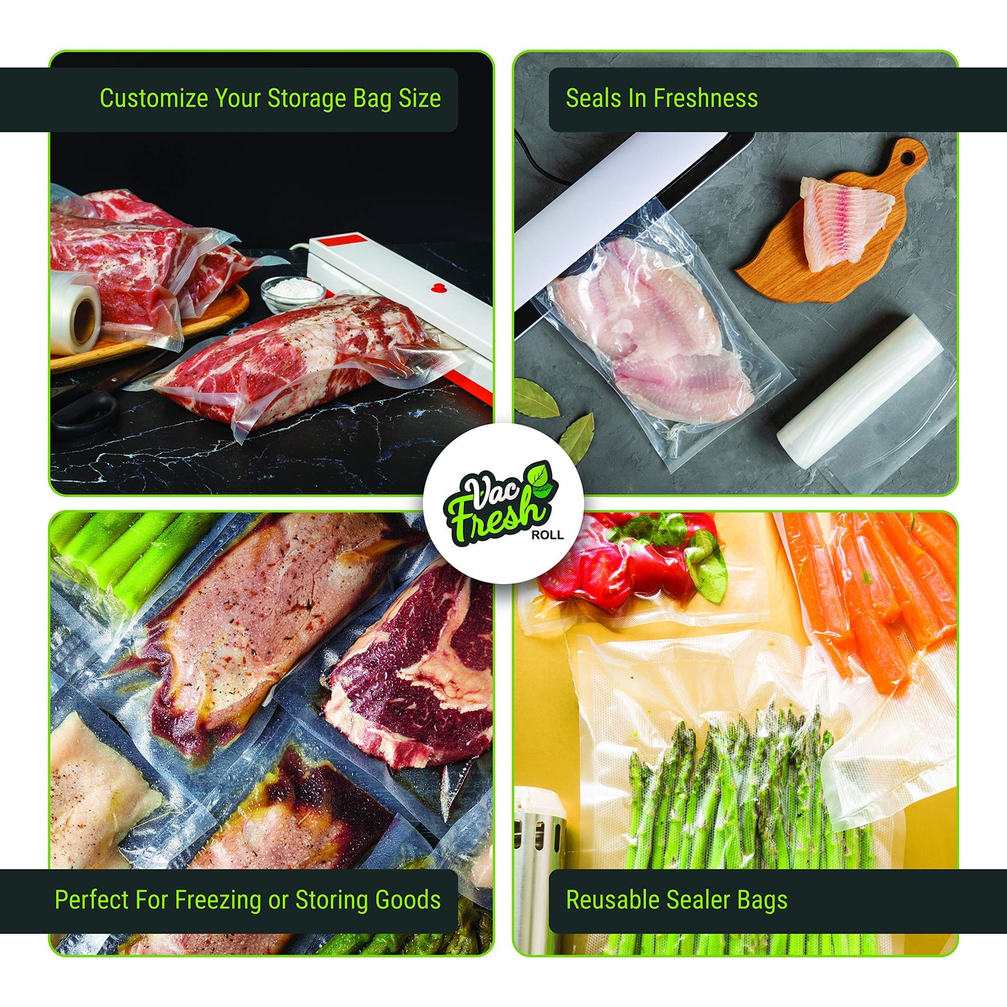 Vac Fresh Food Vacuum Seal Rolls (15" x 50', 3 Rolls) 3.5mil Embossed Food Storage Bags, Vacuum Seal Bags for Meal Prep, Sous Vide Bags for Cooking…