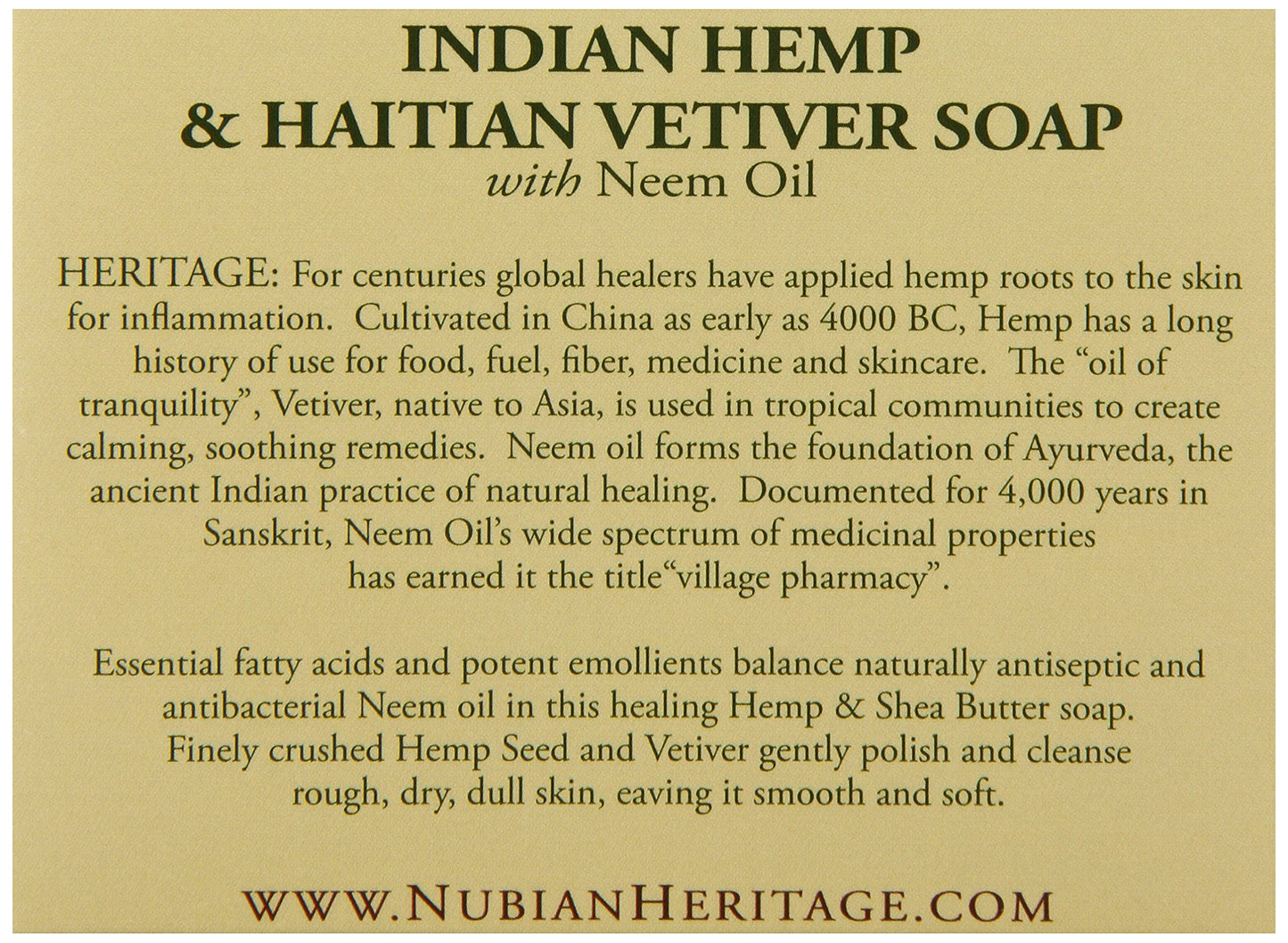 NUBIAN HERITAGE BAR SOAP,INDIAN HEMP, 5 OZ(Single pack)