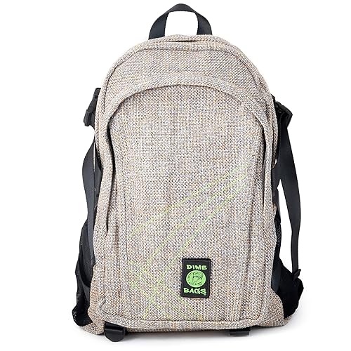 DIME BAGS Backpack For Travel, Durable Hempster Material, 9 Storage Compartments & 2 Side Bottle Pockets, Fits 17” Laptop, Adjustable Padded Straps, Hidden Internal Pocket (Sand)