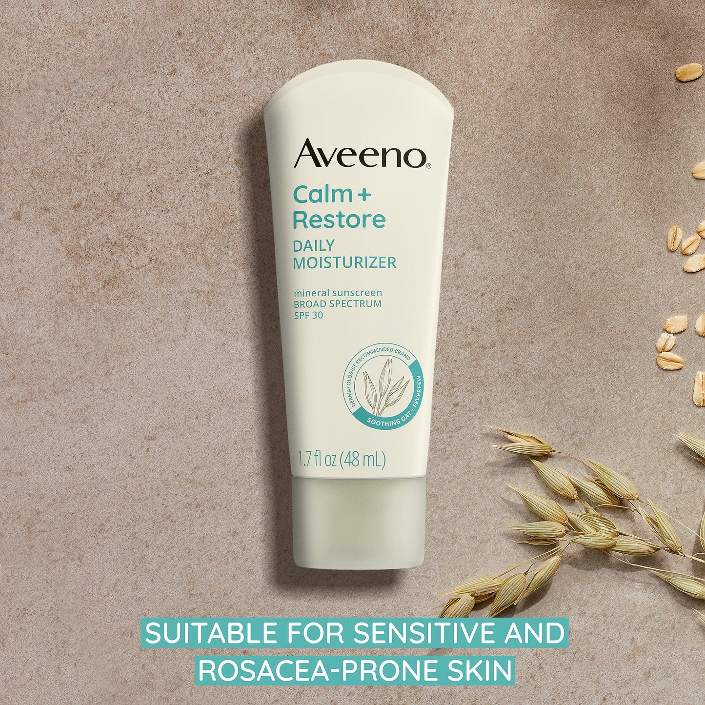 Aveeno Calm + Restore Daily Moisturizer Mineral Sunscreen with Broad Spectrum SPF 30, Lightweight All Day Moisture + UVA/UVB Sun Protection