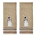 SKL Home Christmas/Winter Rustic Plaid Snowman Hand Towel 2pc Set for Bath/Kitchen/Bar & Gift, Wheat