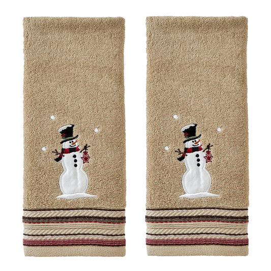 SKL Home Christmas/Winter Rustic Plaid Snowman Hand Towel 2pc Set for Bath/Kitchen/Bar & Gift, Wheat
