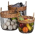 Trademark Innovations Oval Wire Tall Garden Home Decor Baskets with Wicker and Handles - Set of 3