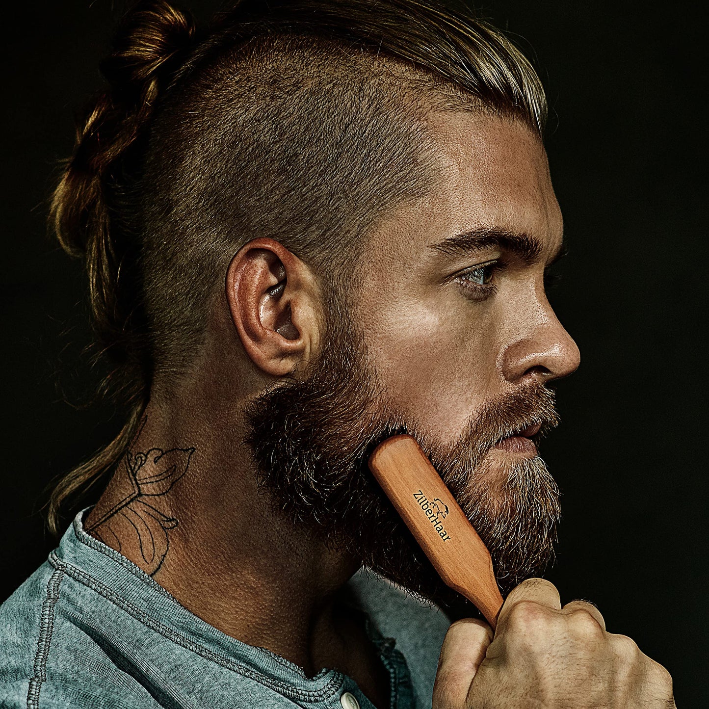 Beard Brush by ZilberHaar - Stiff Boar Bristles for Men's Grooming - Straightens and Promotes Growth - Works with Beard Oil and Balm - For Beard Kits