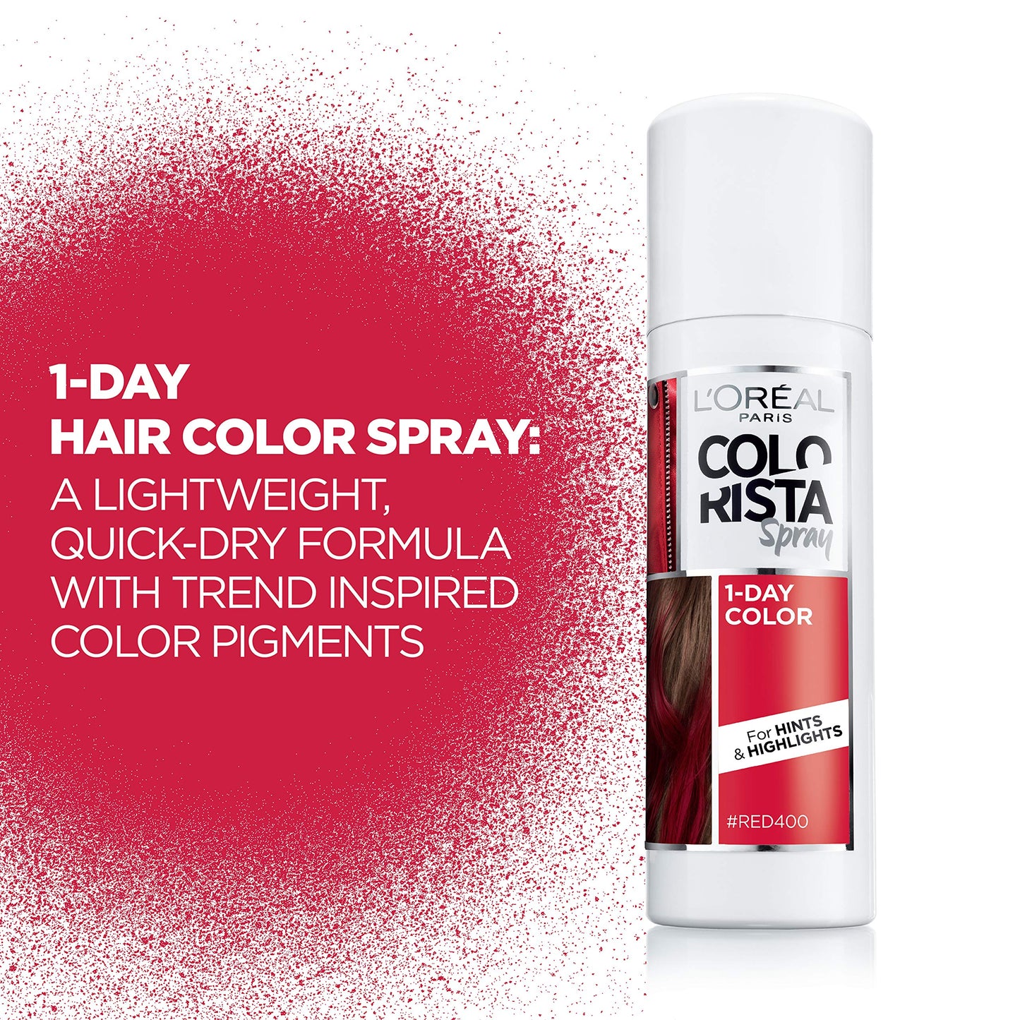 L'Oreal Paris Colorista 1-Day Washable Temporary Hair Color Spray, Red, 2 Ounces