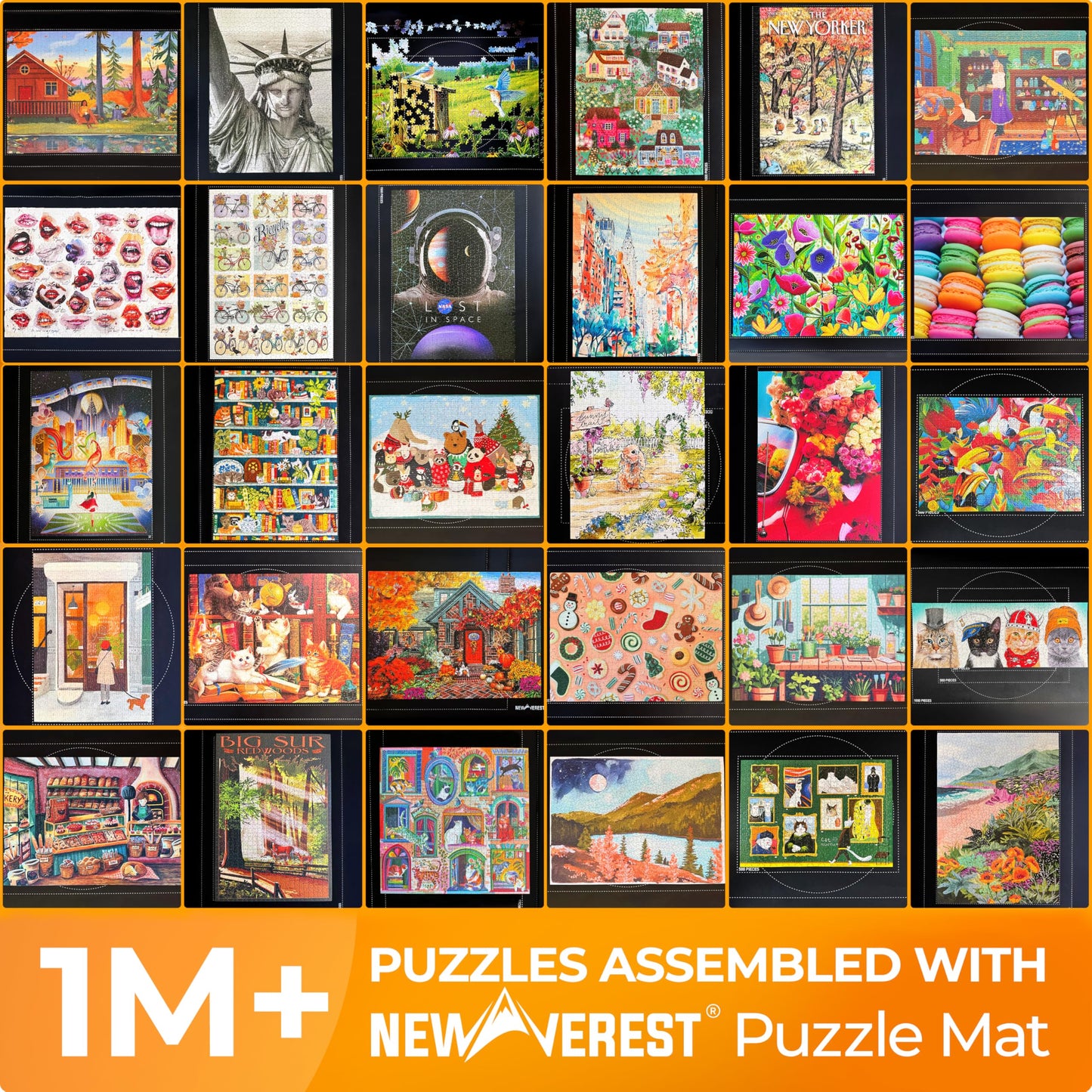 Newverest Jigsaw Puzzle Mat Roll-Up – 46"x26" Saver Pad for Up to 1500 Pieces, Non-Slip Bottom, Smooth Top, 3 Sorting Trays & Travel Bag