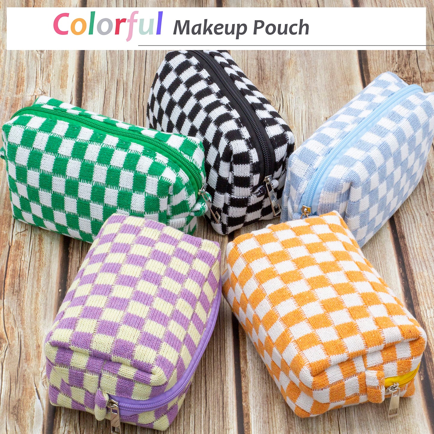 PAZIMIIK Checkered Makeup Bag for Purse Portable Zipper Make Up Pouch Small Cosmetic Case for Travel Accessories (Purple) Beauty and Personal Care PAZIMIIK