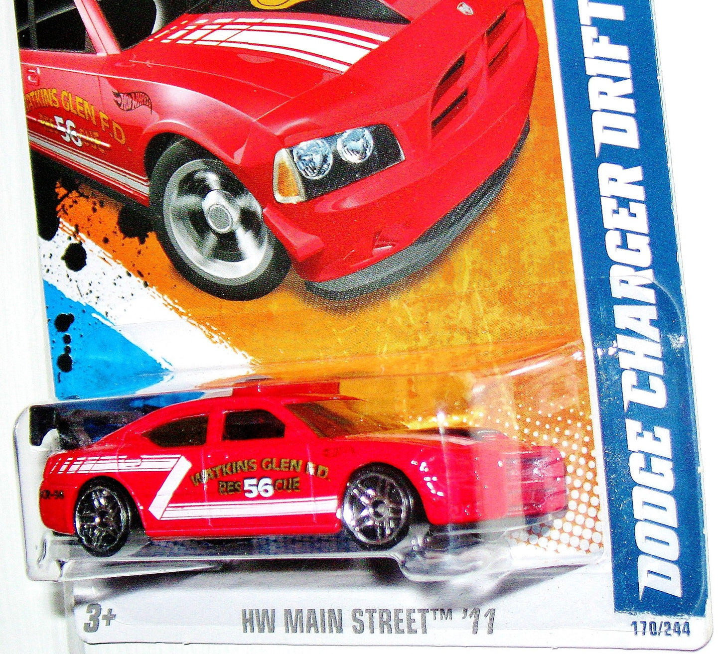 Hot Wheels 2011 [Red Watkins Glen Fire Department] Dodge Charger Drift CAR #170/244, HW Main Street #10/10, 1:64 Scale