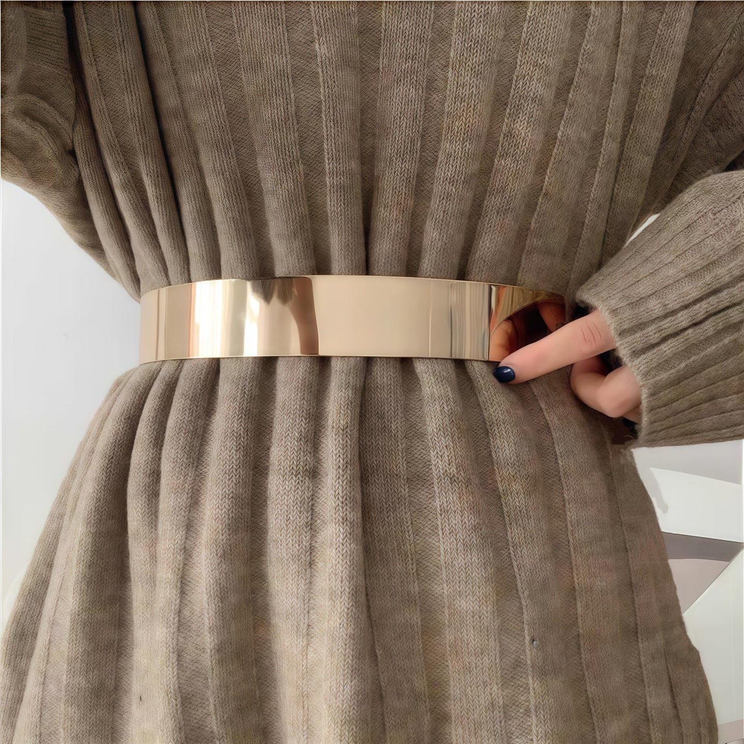 Ulalaza Womens Full Metal Sleek Mirror Plate Waistband Belt Chain Dress Decorated Skinny Golden Silver Belt