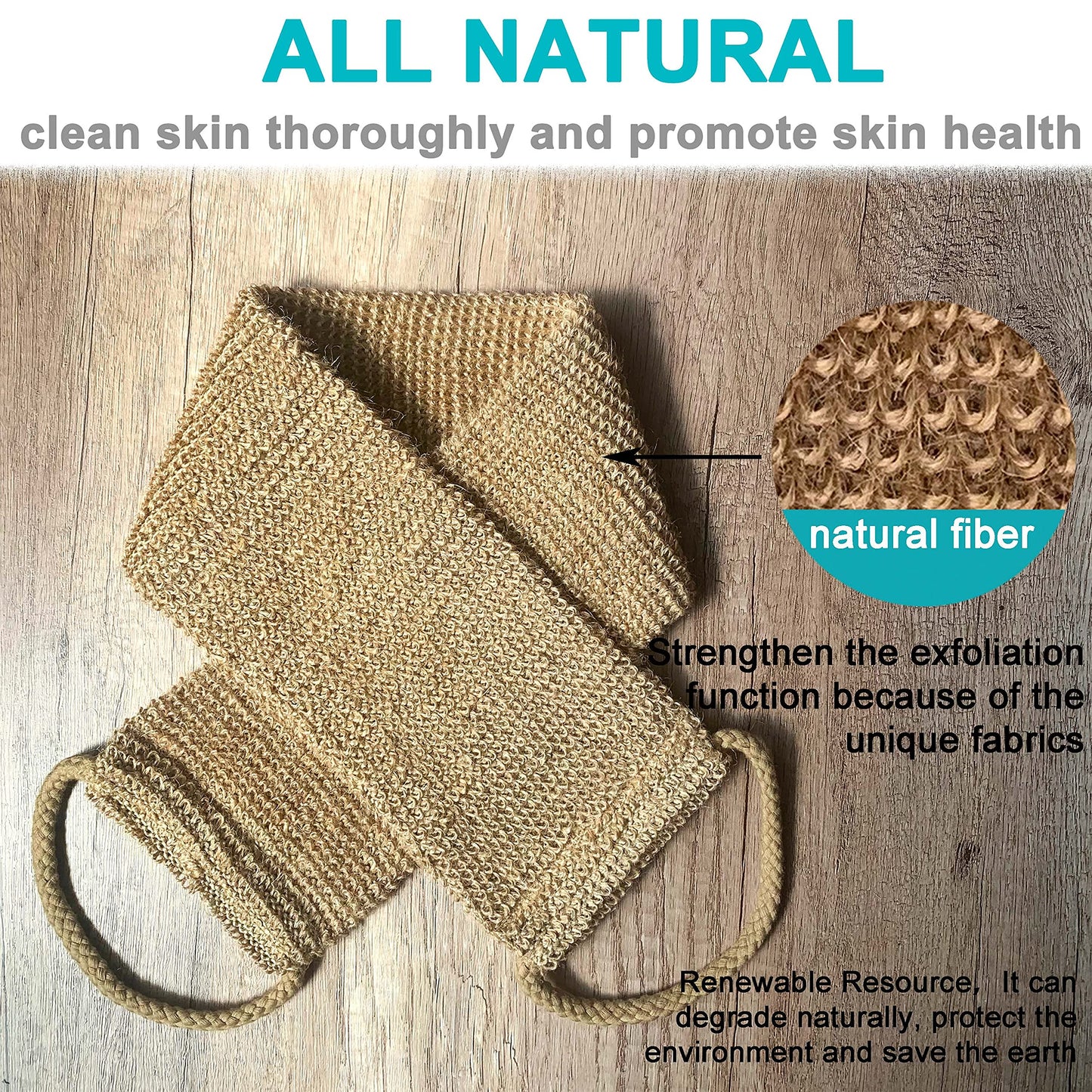 Large Natural Exfoliating Hemp Back Scrubber for Shower for Men and Women - Deep Clean & Invigorate Your Skin - Machine Wash and Dry - Double Sided
