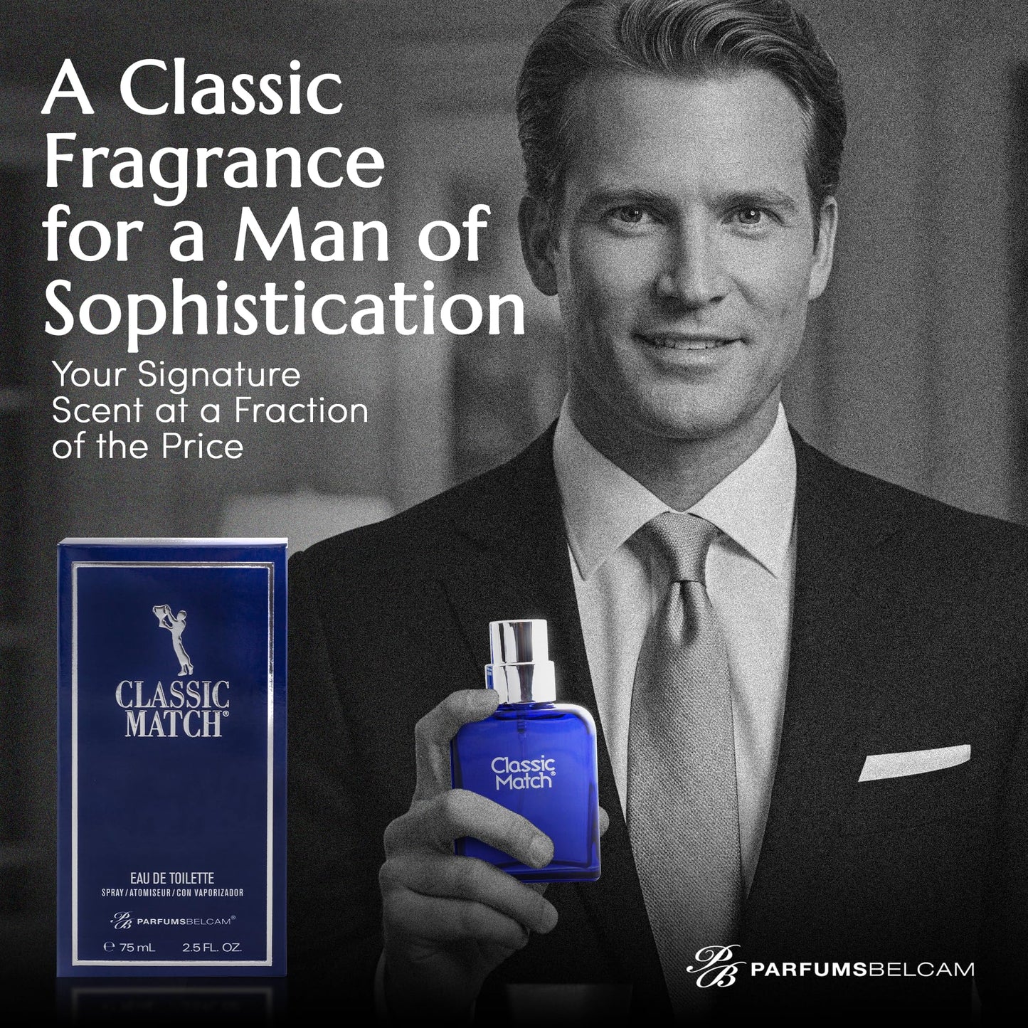 PB ParfumsBelcam Blue Classic Match Eau de Toilette Spray for Men - Modern Citrus Fougere Fragrance, Notes of Melon, Moss and Patchouli, Cologne