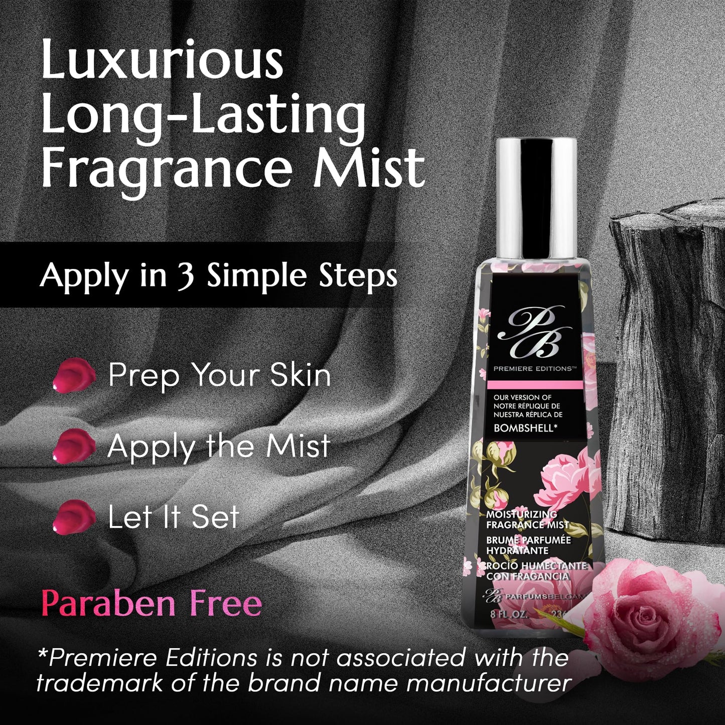 PB ParfumsBelcam Premiere Editions Moisturizing Fragrance Mist for Women - Fruity Floral Scent with Red Berries, Peony & Soft Florals - Hydrating Body