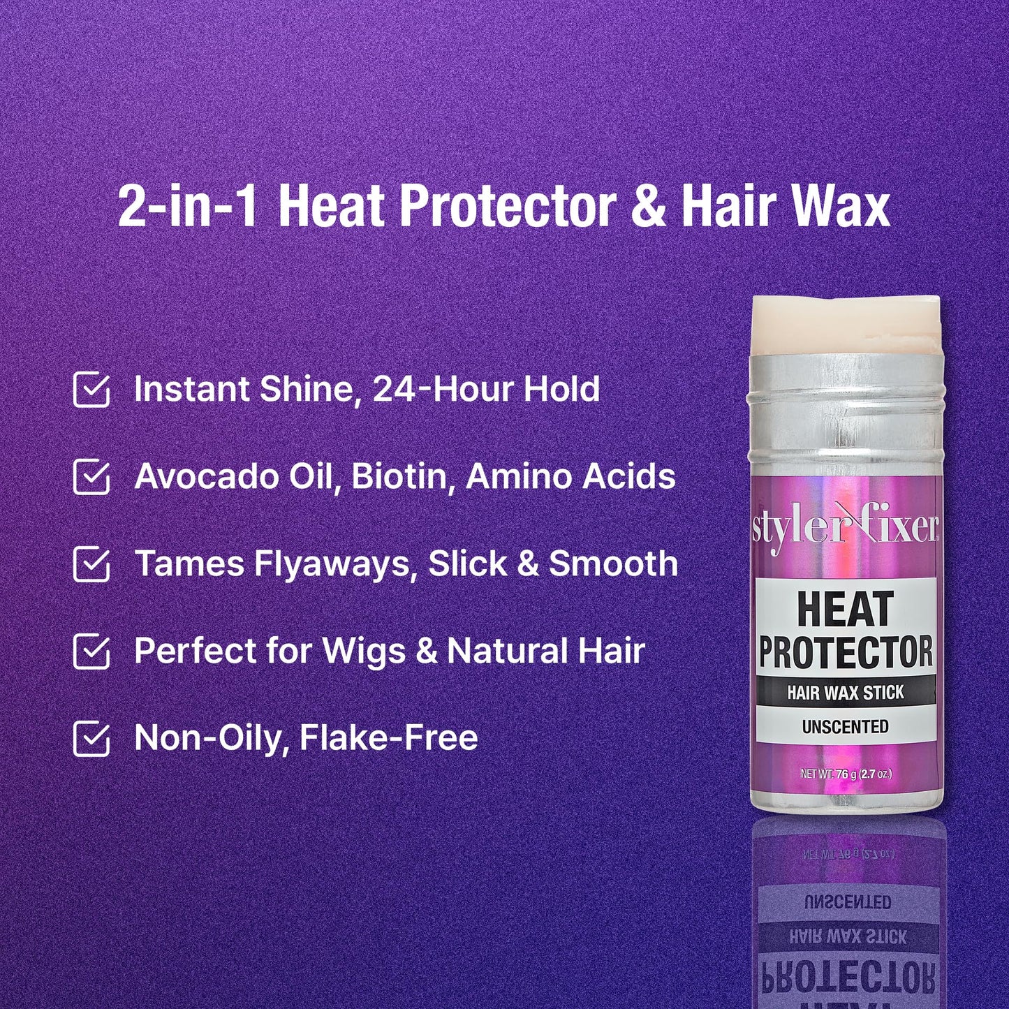Red by Kiss Style Fixer 2-in-1 Hair Wax Stick Heat Protector Up to 460°F, Avocado Oil, Biotin & 18 Amino Acids, Smooth Flyaway, Wigs & Natural Hair