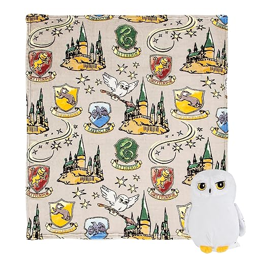 Northwest Character Hugger Pillow & Silk Touch Throw Blanket Set, Stuffed Animal for Kids, Newborn Snuggle Toy, 40" x 50", Harry Potter - Hedwig Magic