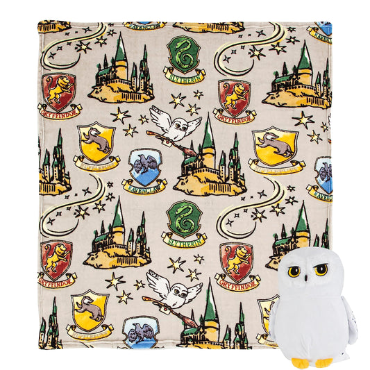 Northwest Character Hugger Pillow & Silk Touch Throw Blanket Set, Stuffed Animal for Kids, Newborn Snuggle Toy, 40" x 50", Harry Potter - Hedwig Magic