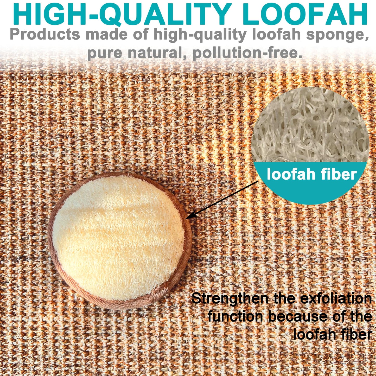 6 pcs/Set 4"×4" Natural Exfoliating Face Pad Loofah Sponge Facial Brush - Shower Scrubber - Body Bath Spa for Men & Women, Renewable Resource (Front