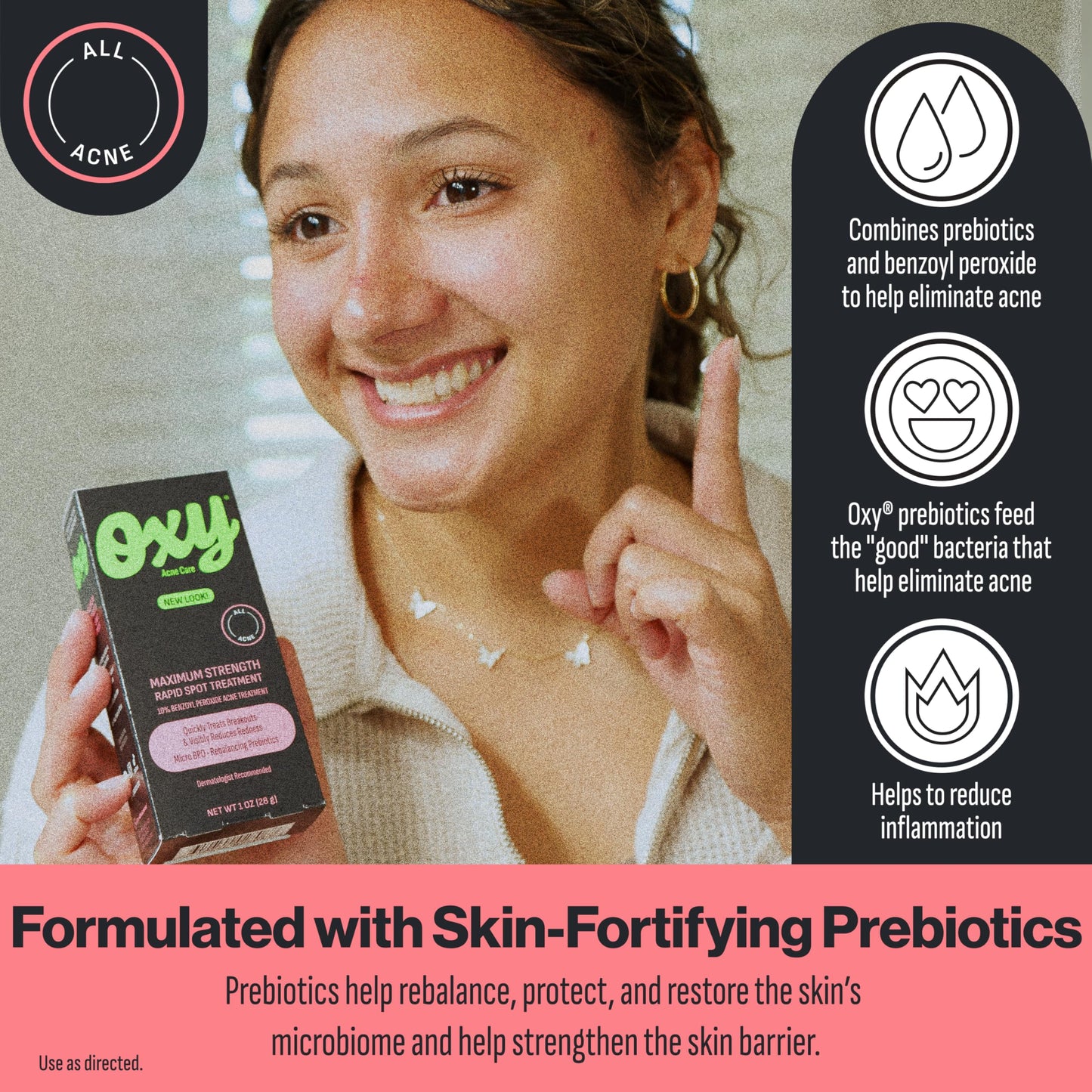 Oxy Rapid Acne Spot Treatment for Face & Body, Maximum Strength 10% Benzoyl Peroxide Blemish Cream Medication for Blackheads, Prebiotic Pimple Cream