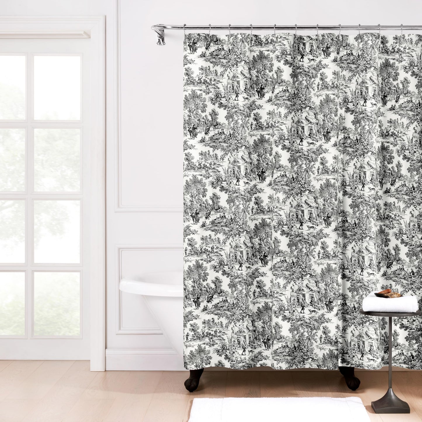 Victoria Park Toile Bathroom Shower Curtain, Black