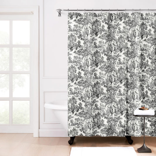 Victoria Park Toile Bathroom Shower Curtain, Black