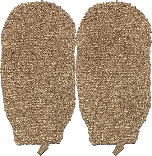 2 Pack 100% Natural Exfoliating Hemp Glove Mitt Mitten - Bath Sponge Scrubber Remove Dead Skin - Deep Clean & Invigorate Your Skin - Machine Wash