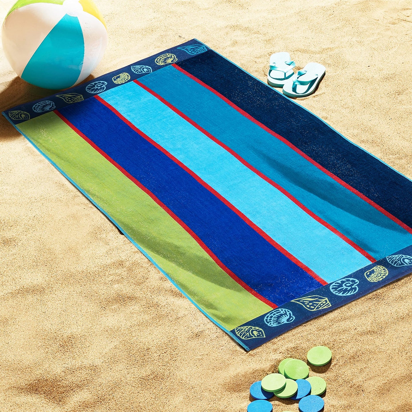 Superior 100% Cotton Luxury Beach Towels - Oversized Beach Towel, Swim Towel, Seashell Stripe (34" x 64")